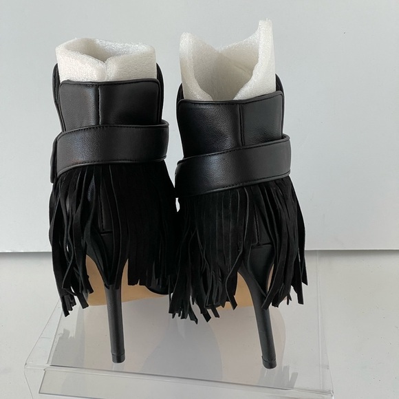 June Ambrose Black Leather Ankle Boots Platform Heels Fringe Tassel Bootie, 6.5W - Picture 9 of 10